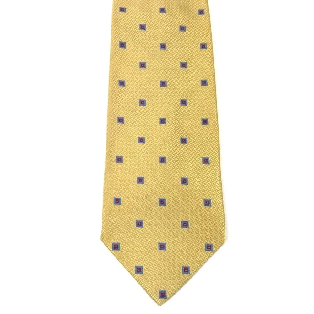 JOS A BANK Gold Yellow Squares Blue Red Geometric Tie Men's Elegant Necktie 4x58